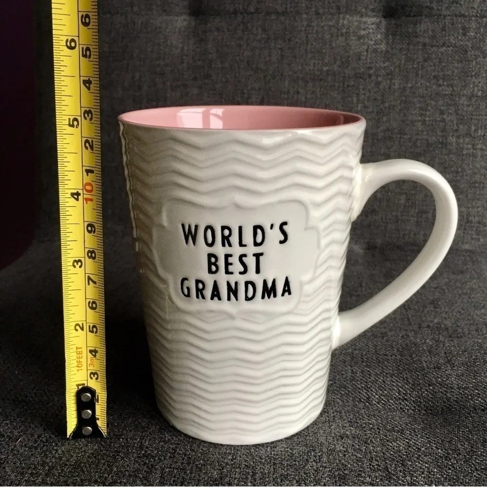 “World’s Best Grandma” Coffee Mug, White, Pink, Black, 16 oz